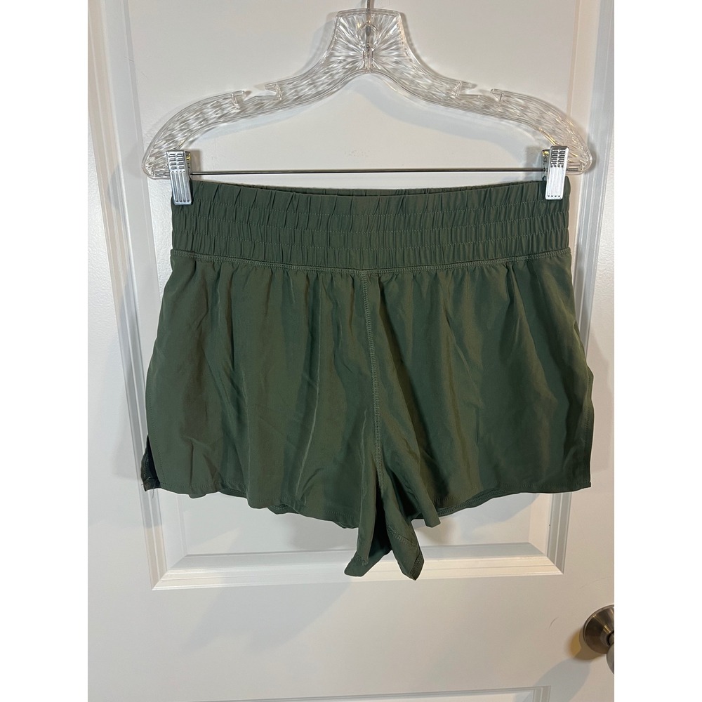 Unbranded Womens Athletic Shorts Smocked Waist Olive Green Size M